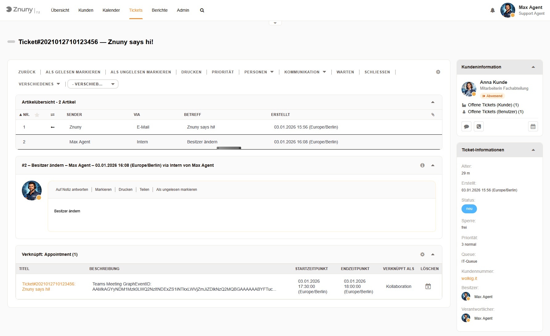 Verknüpfter Termin mit ITSM